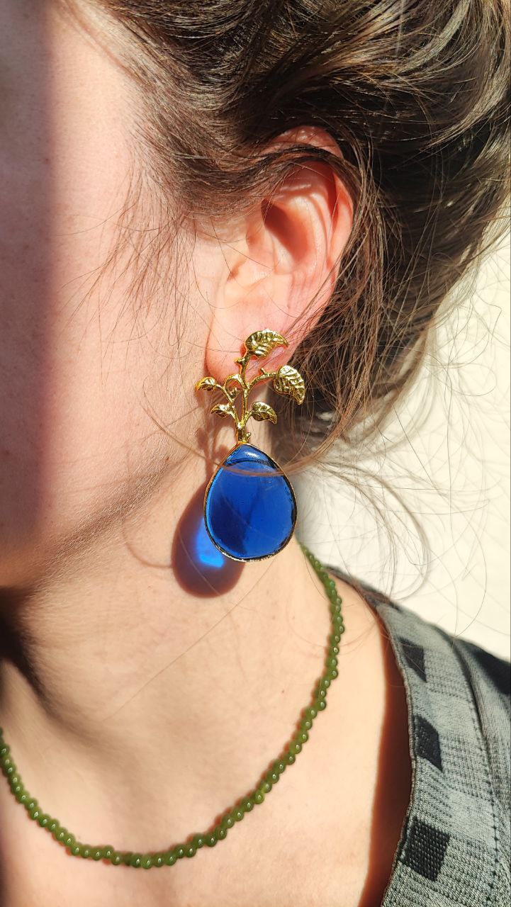 Orecchini foglia blu