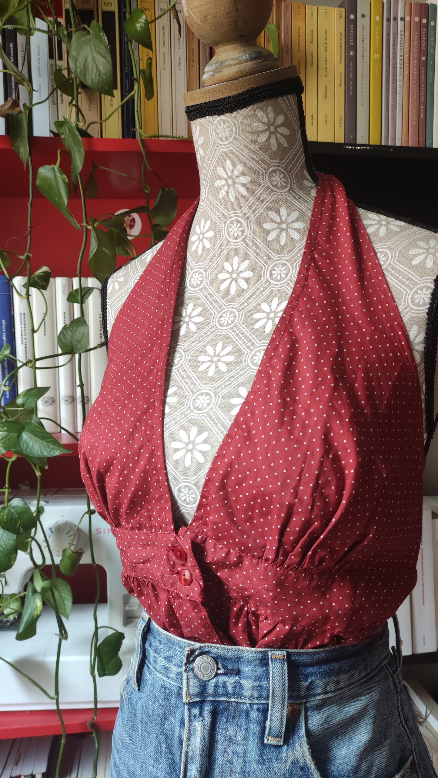 Top rosso pois