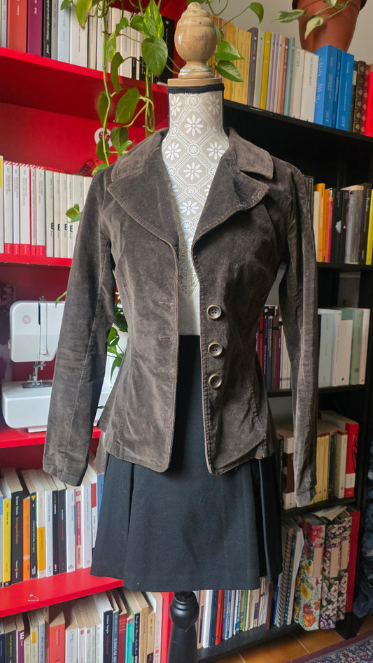 Blazer sagomato in velluto liscio marrone