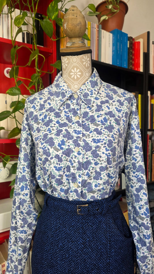 Camicia fiorellini blu in cotone
