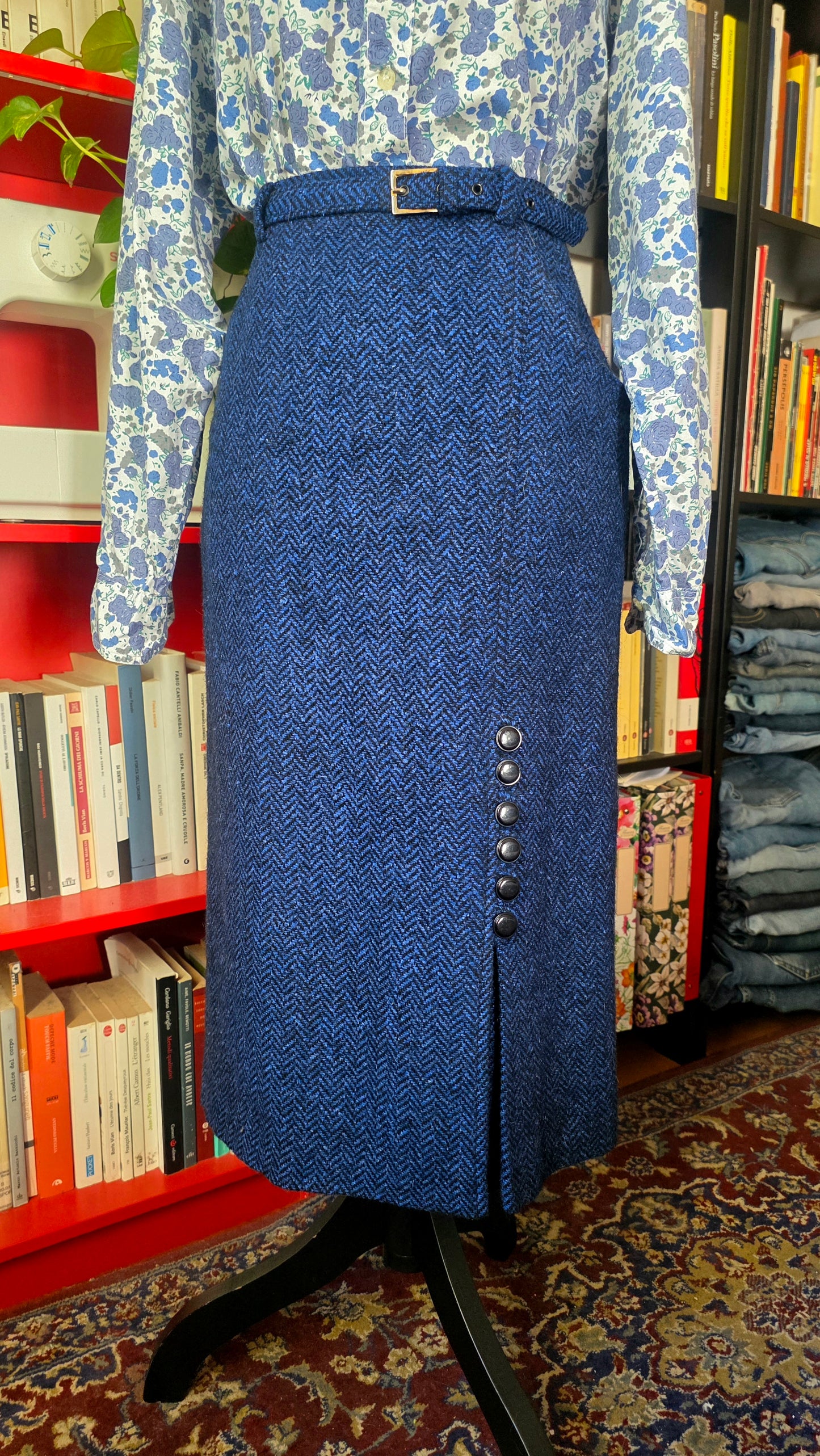 Gonna spina di pesce cashmere, lana e seta