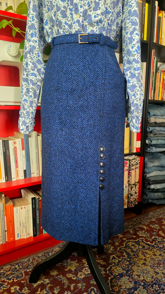 Gonna spina di pesce cashmere, lana e seta