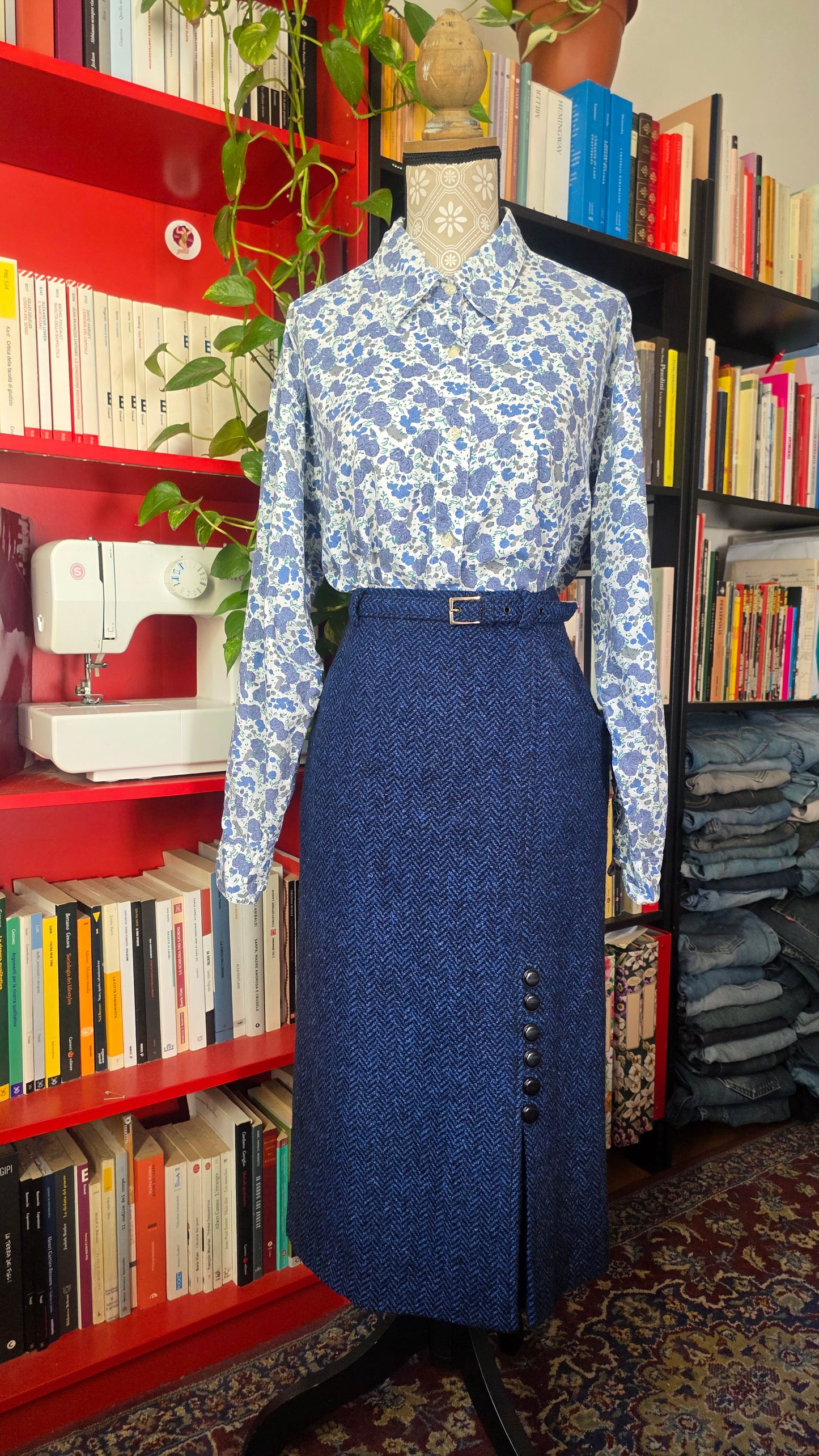 Gonna spina di pesce cashmere, lana e seta