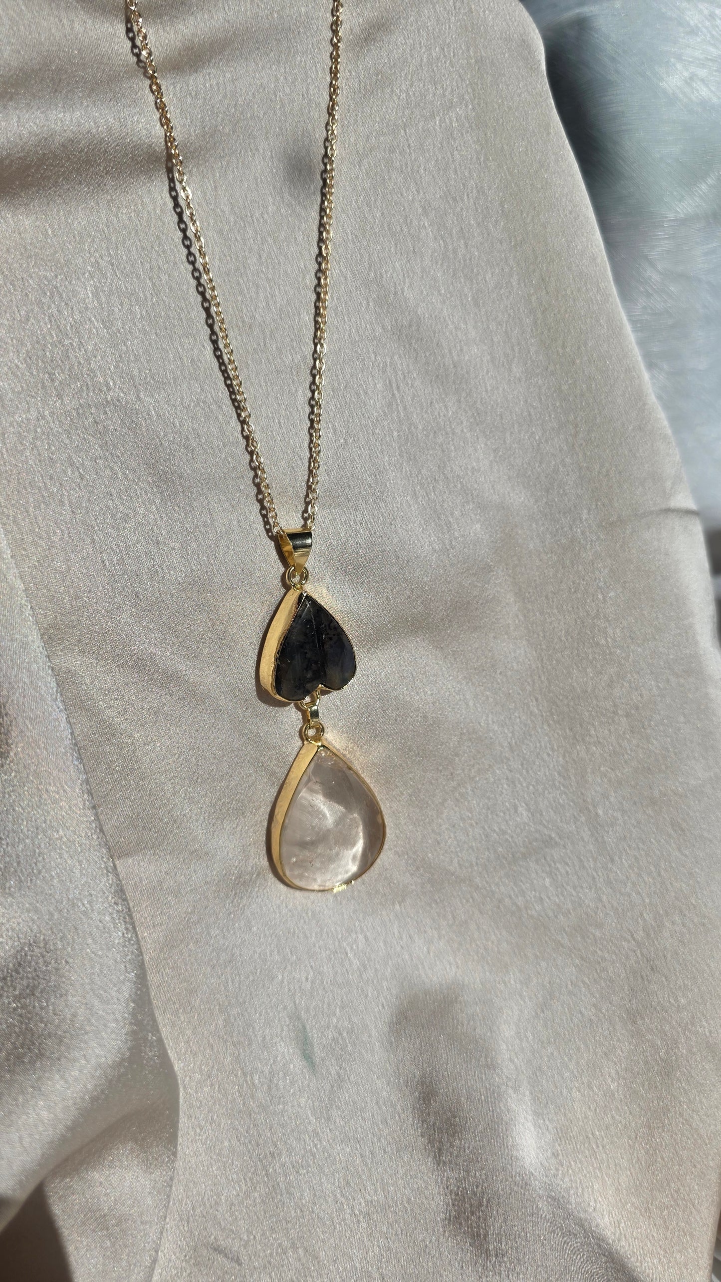 Collana labradorite e quarzo