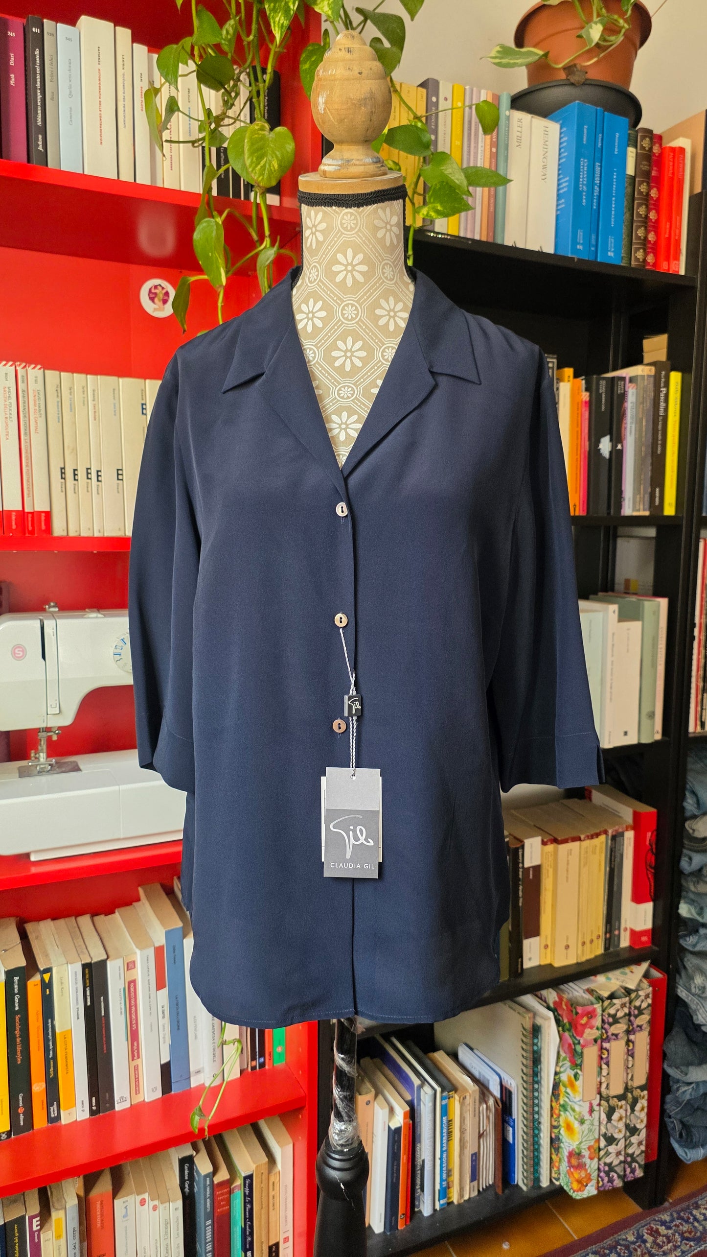 Camicia in pura seta blu notte