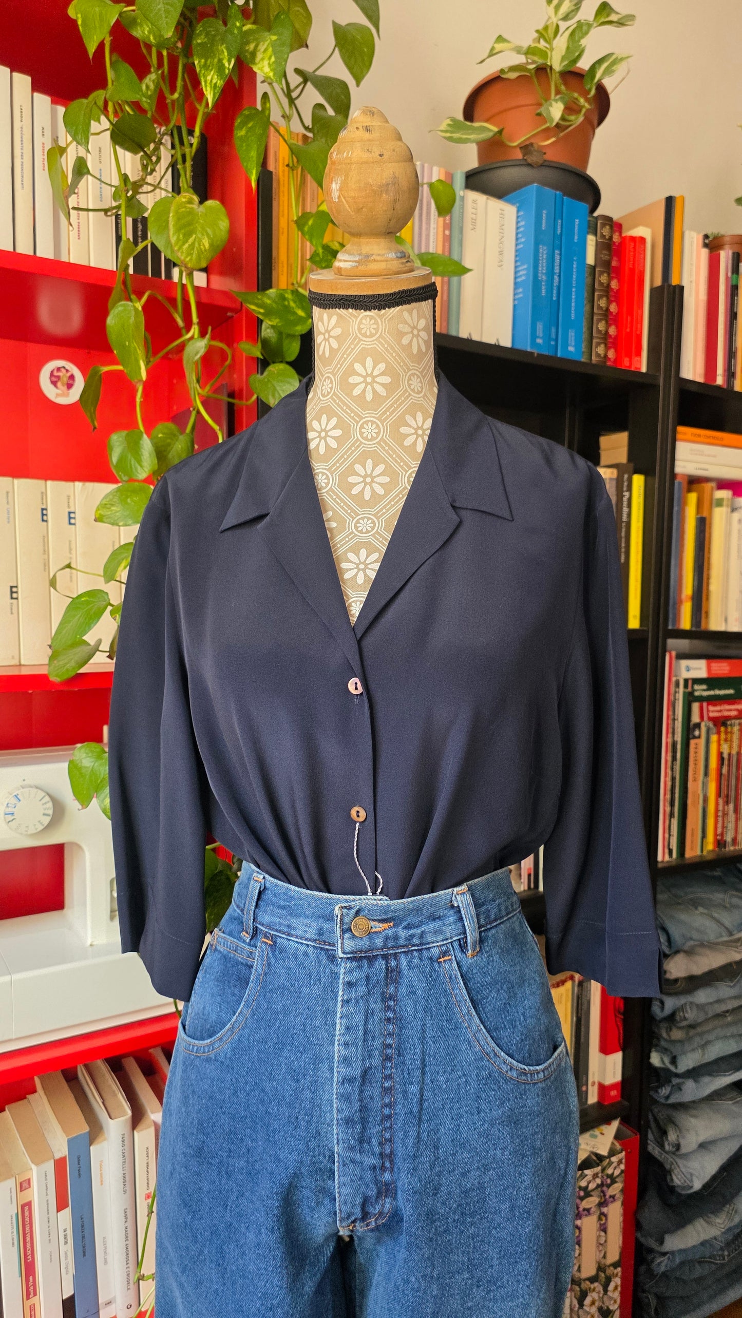 Camicia in pura seta blu notte