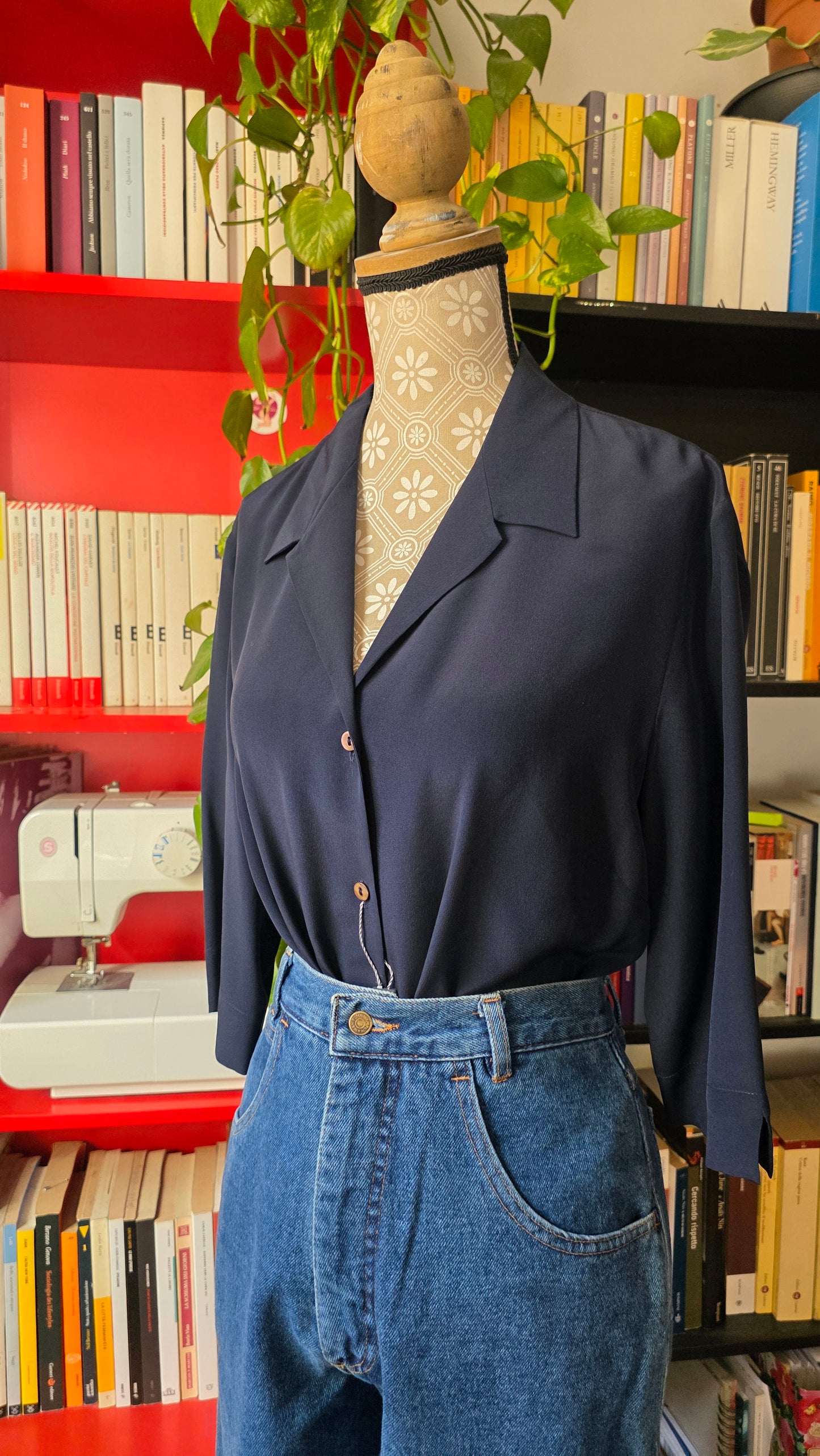 Camicia in pura seta blu notte