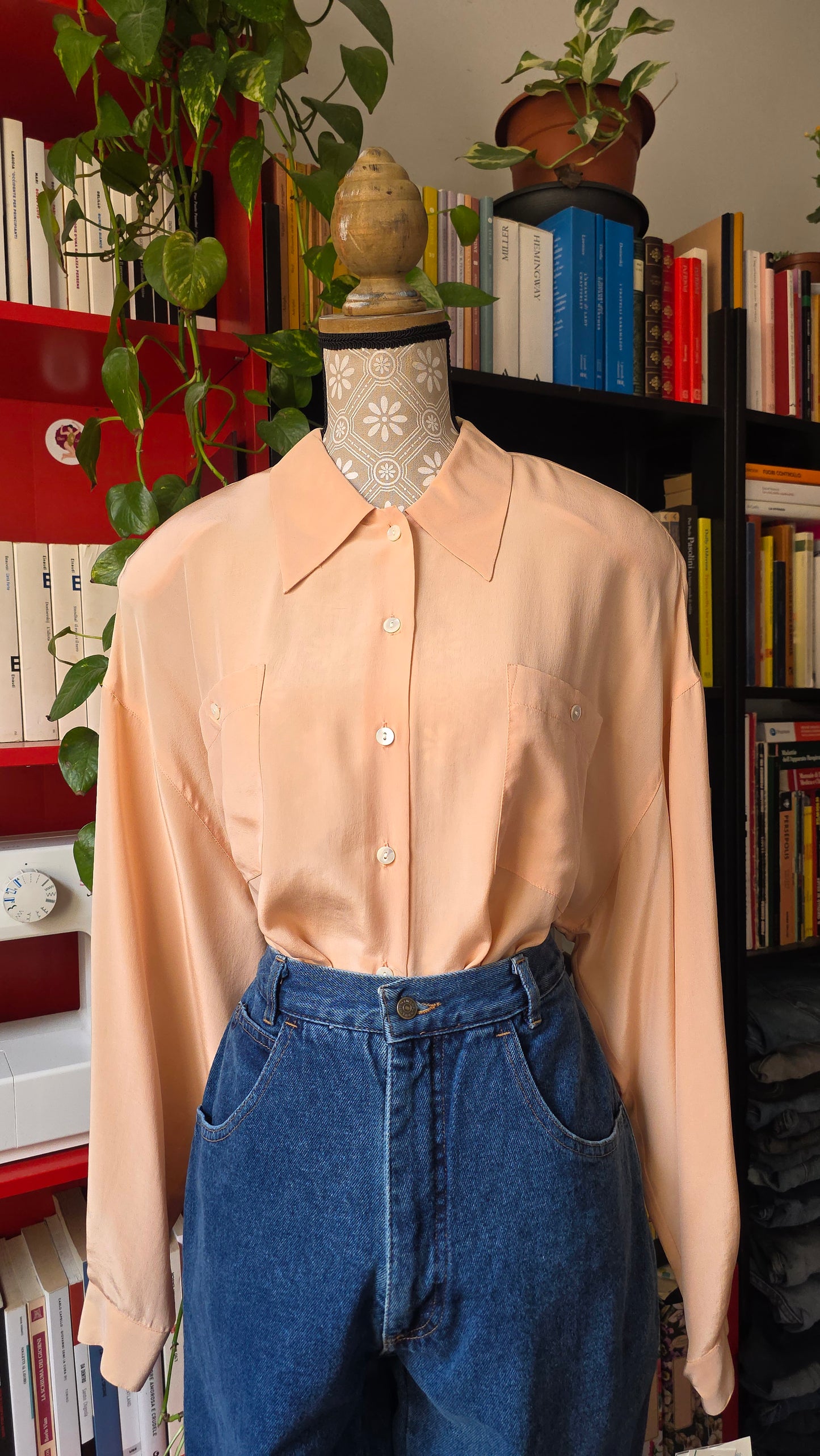 Camicia pura seta pesca