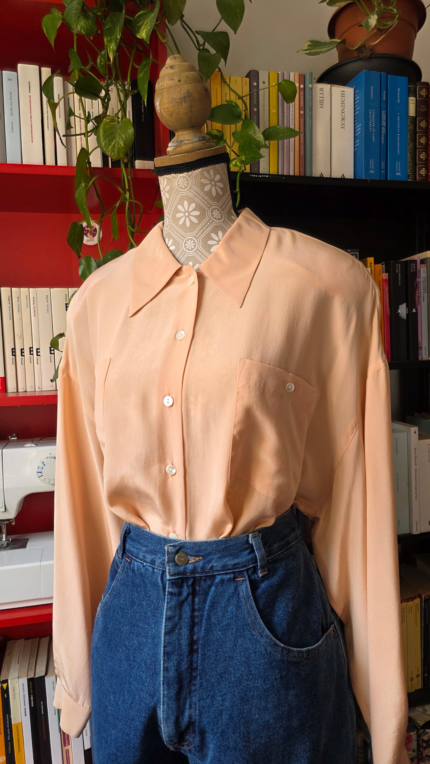 Camicia pura seta pesca