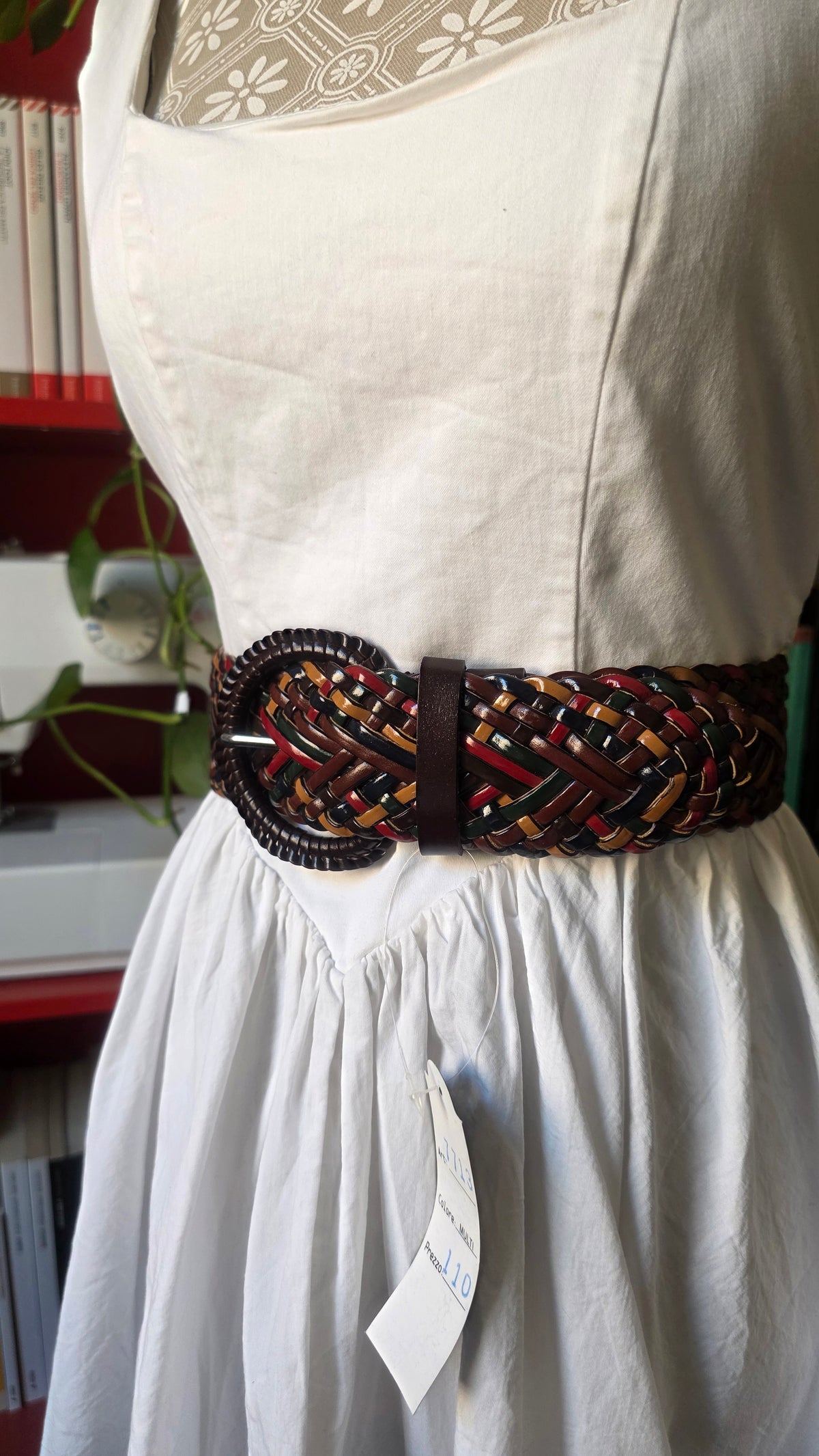 Cintura in pelle intrecciata multicolor