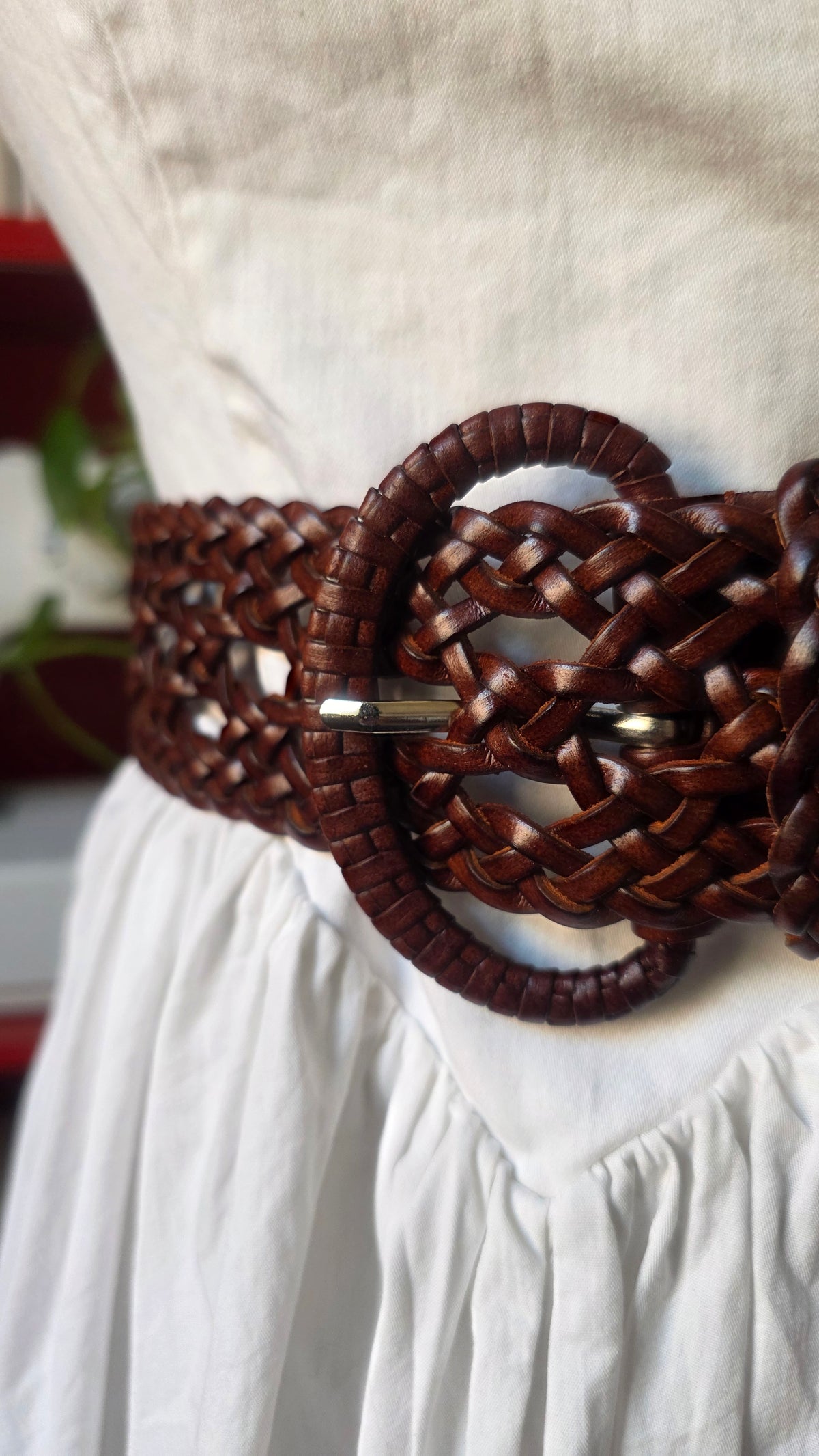 Cintura in pelle intrecciata marrone #1
