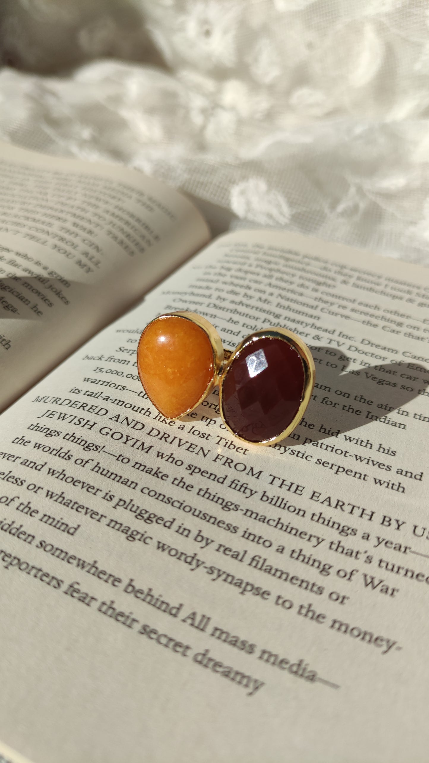 Anello cristalli arancione e bordeaux