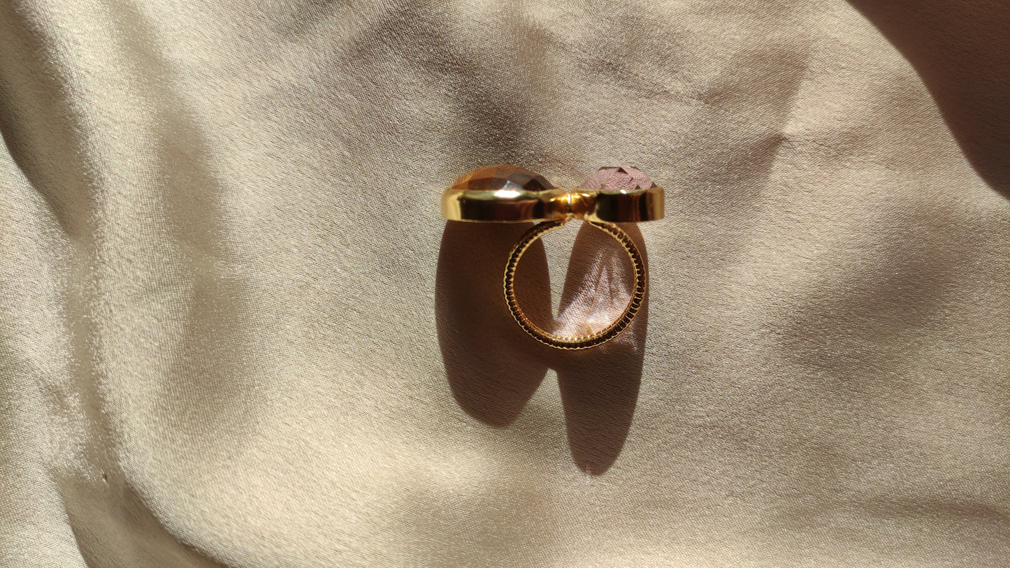 Anello tigre e cristallo rosa