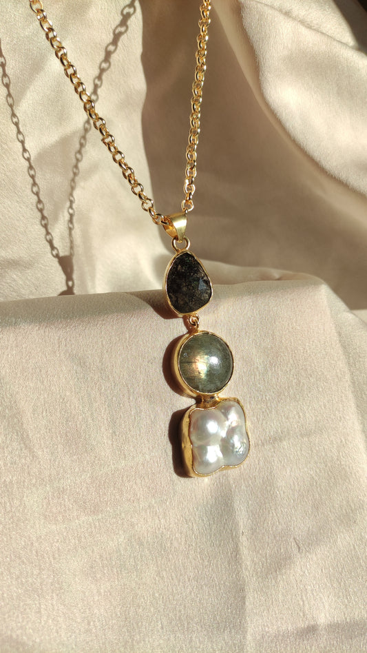 Collana pietra, labradorite e perla