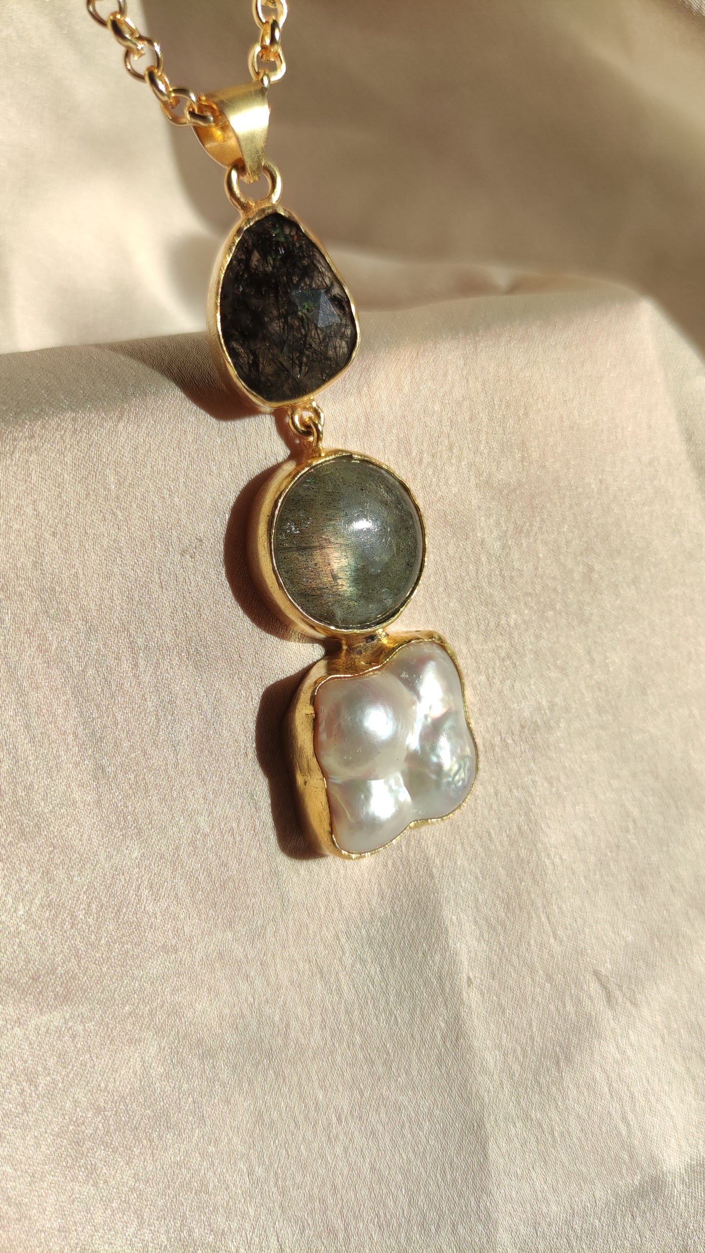 Collana pietra, labradorite e perla