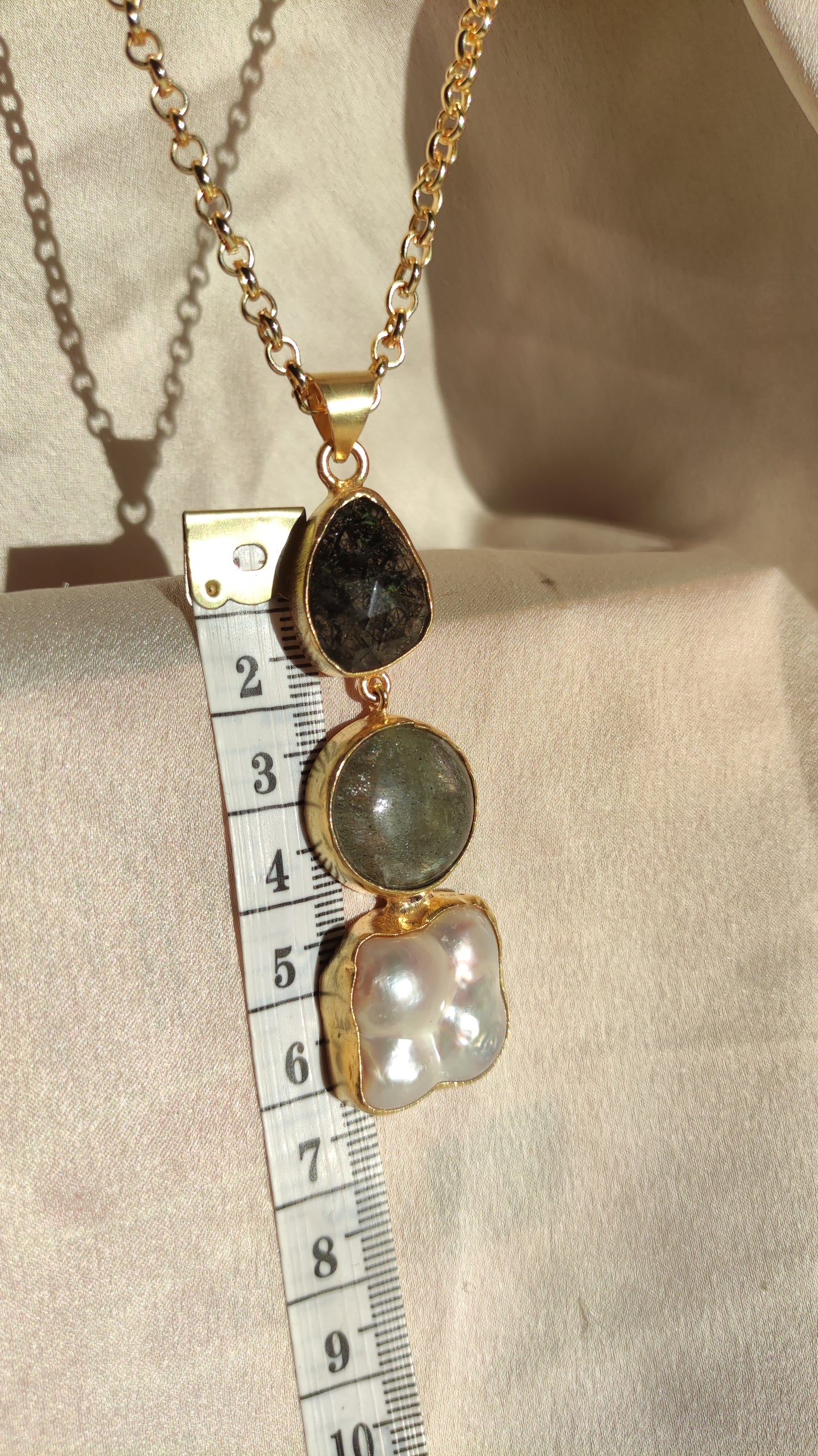 Collana pietra, labradorite e perla