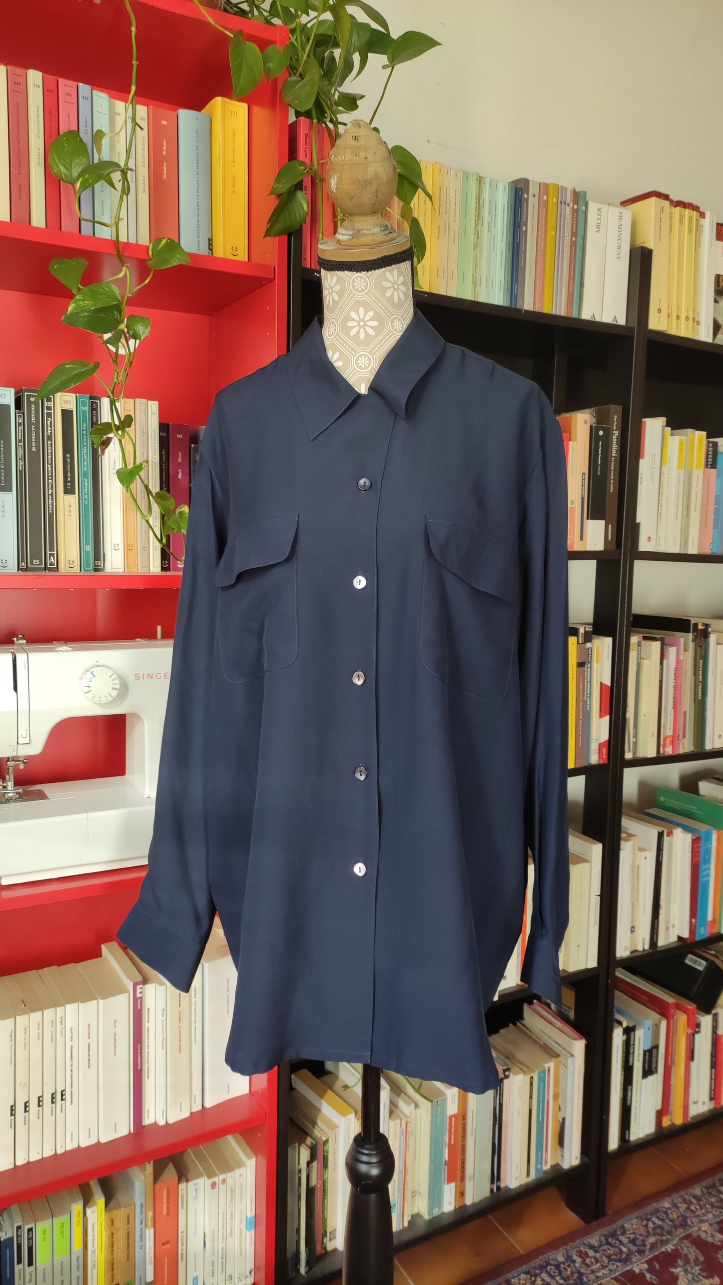 Camicia blu in seta