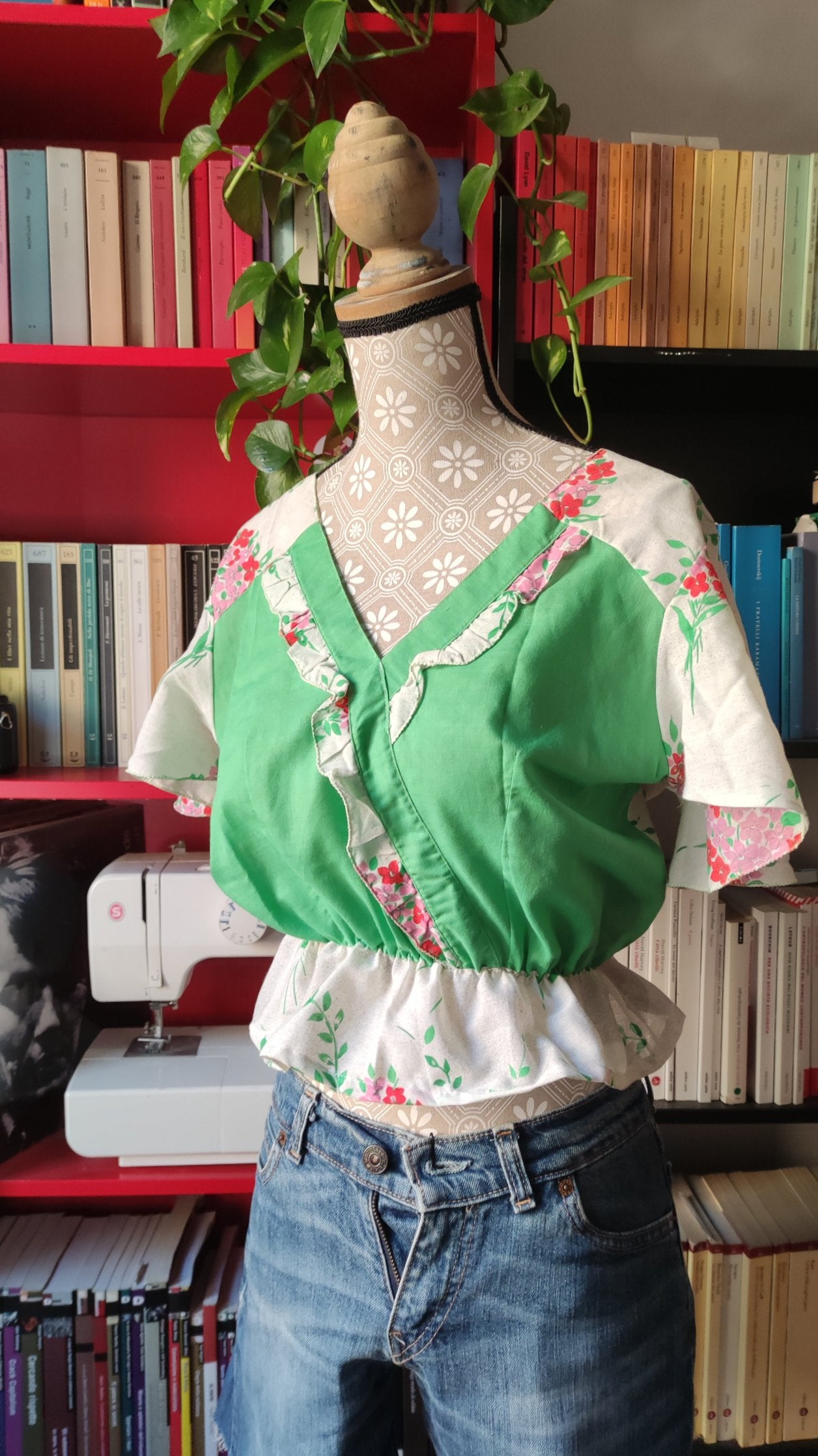 Camicietta crop verde bianca