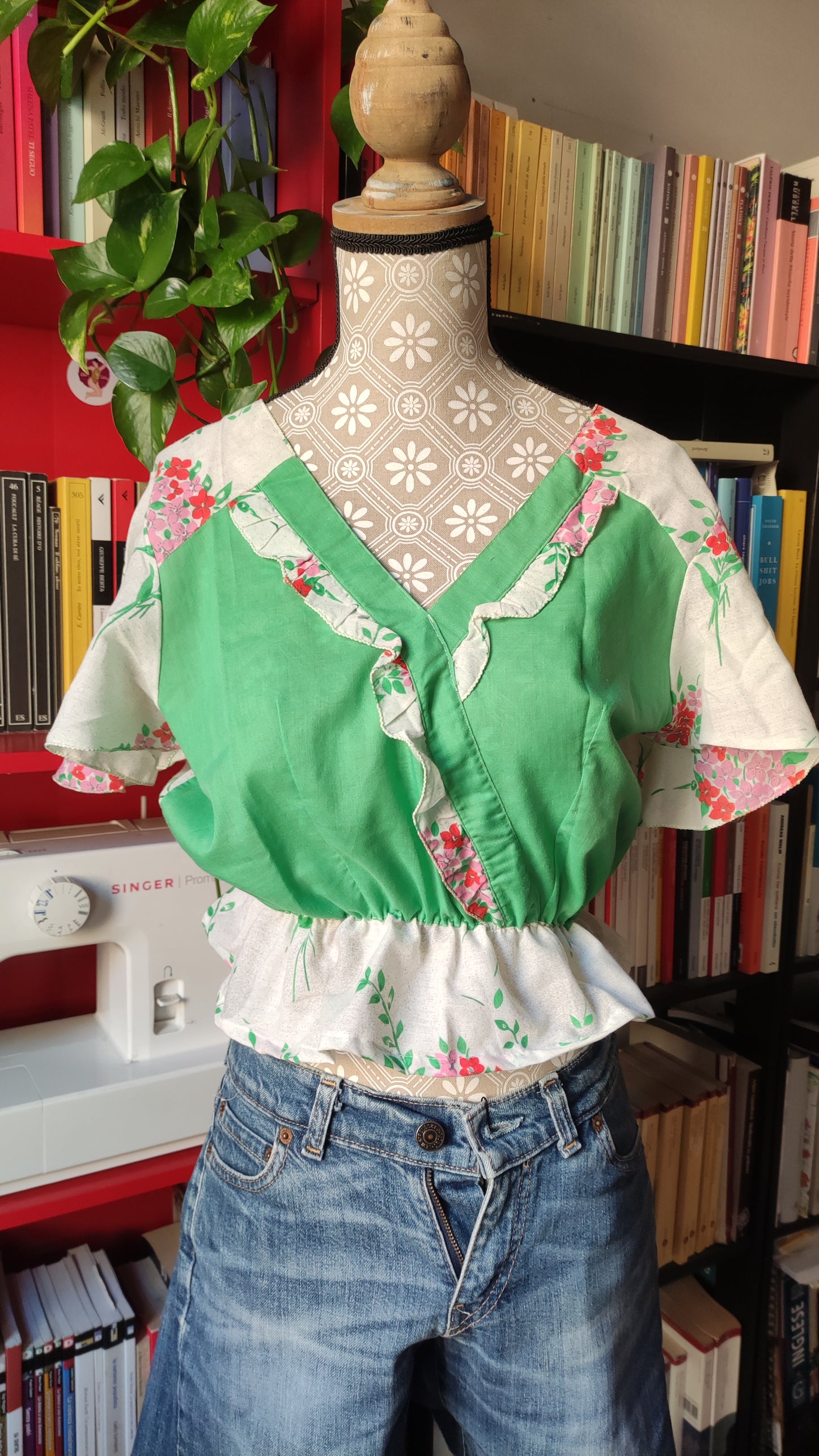 Camicietta crop verde bianca